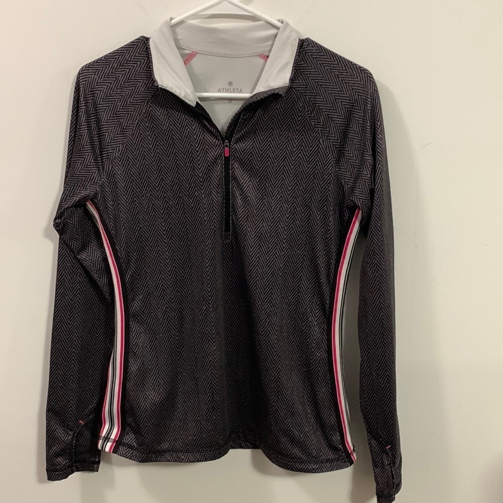 Athleta light jacket, black and gray with stripes on side. Very good condition
